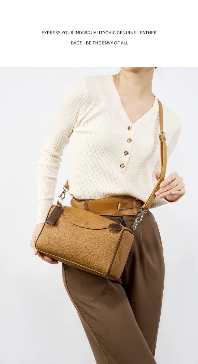 Alt view image 3 of 5 - Genuine Leather Female Cross Bag Women Handbag Brown