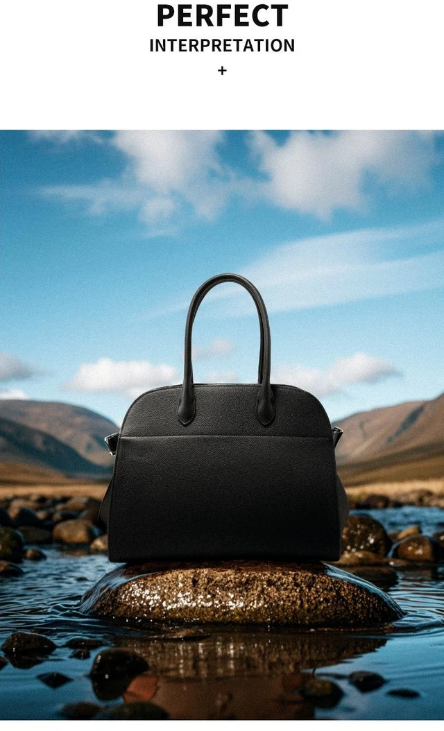 Alt view image 3 of 3 - Genuine Leather Women Shoulder Handbags Beach Bag Black