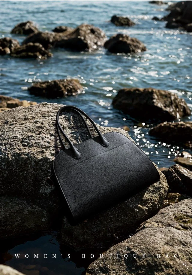 Alt view image 2 of 3 - Genuine Leather Women Shoulder Handbags Beach Bag Black