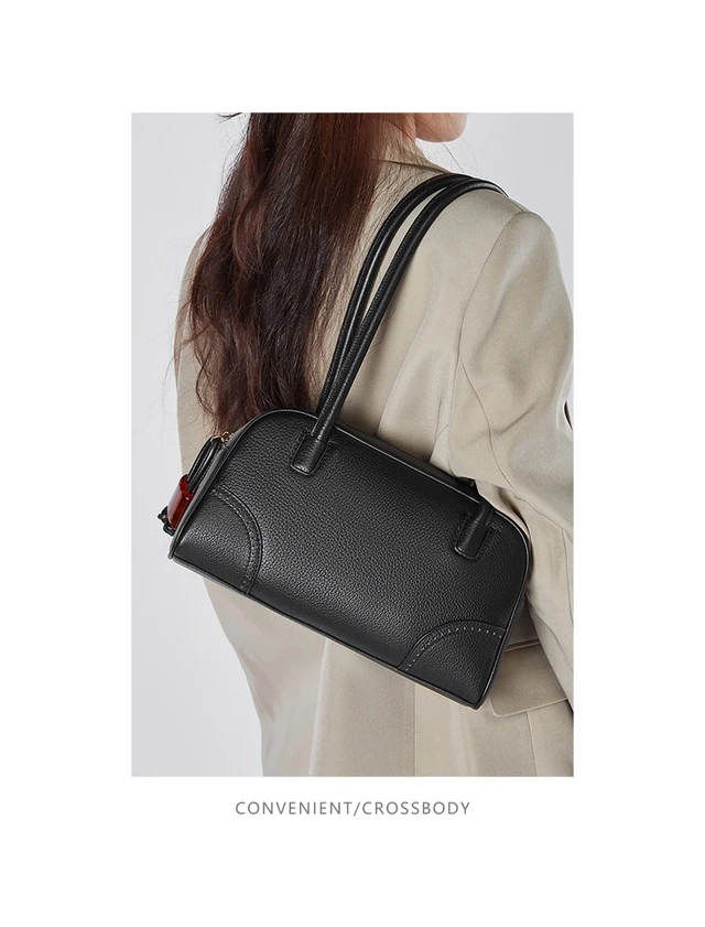 Alt view image 3 of 3 - Genuine Leather Women Shoulder Handbag Ladies Crossbody Purse Black