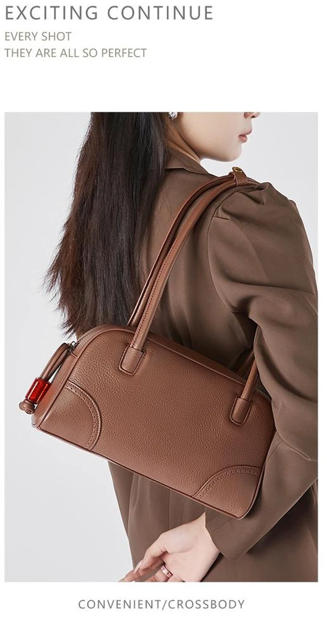 Alt view image 2 of 3 - Genuine Leather Women Shoulder Handbag Ladies Crossbody Purse Brown