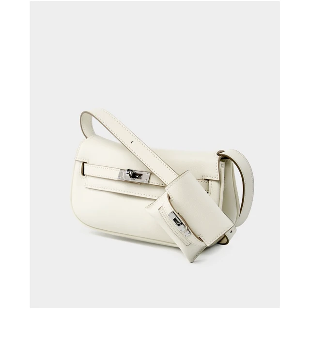 Alt view image 3 of 3 - Genuine Leather Shoulder Bag Ladies Evening Bag White