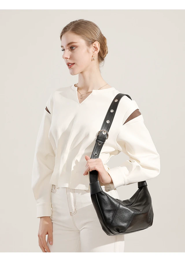 Alt view image 2 of 3 - Ladies' Genuine Leather Shell Bag Black