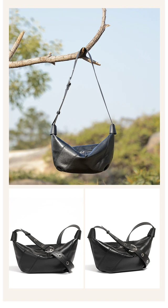 Alt view image 3 of 3 - Ladies' Genuine Leather Shell Bag Black