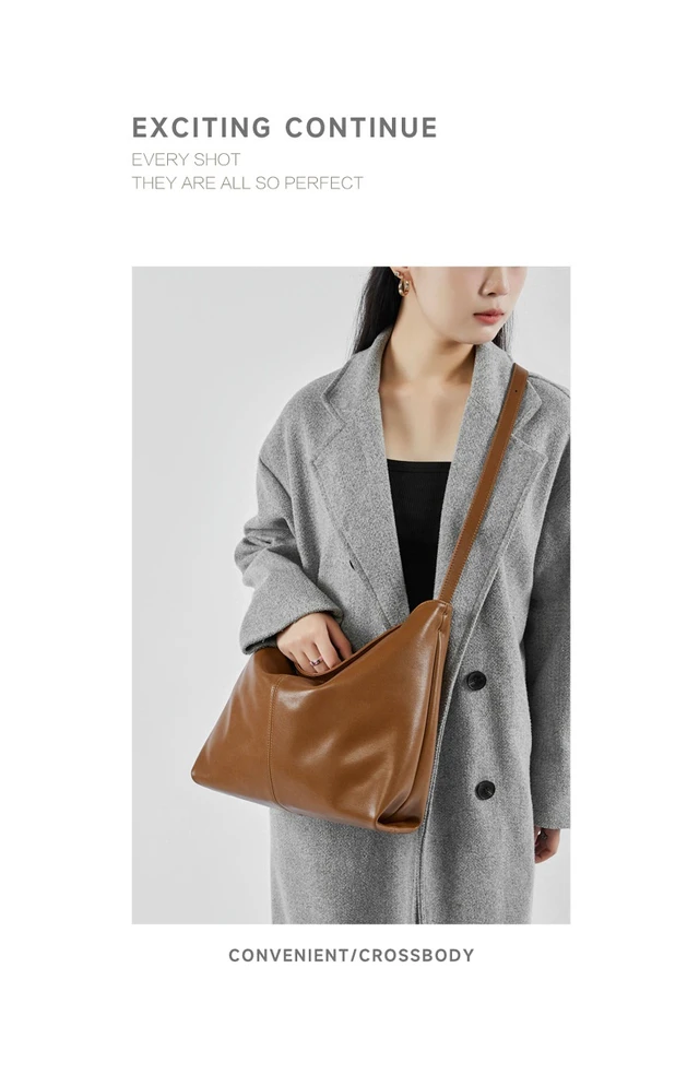 Alt view image 3 of 3 - Genuine Leather Women Crossbody Bag Tote Bag Brown