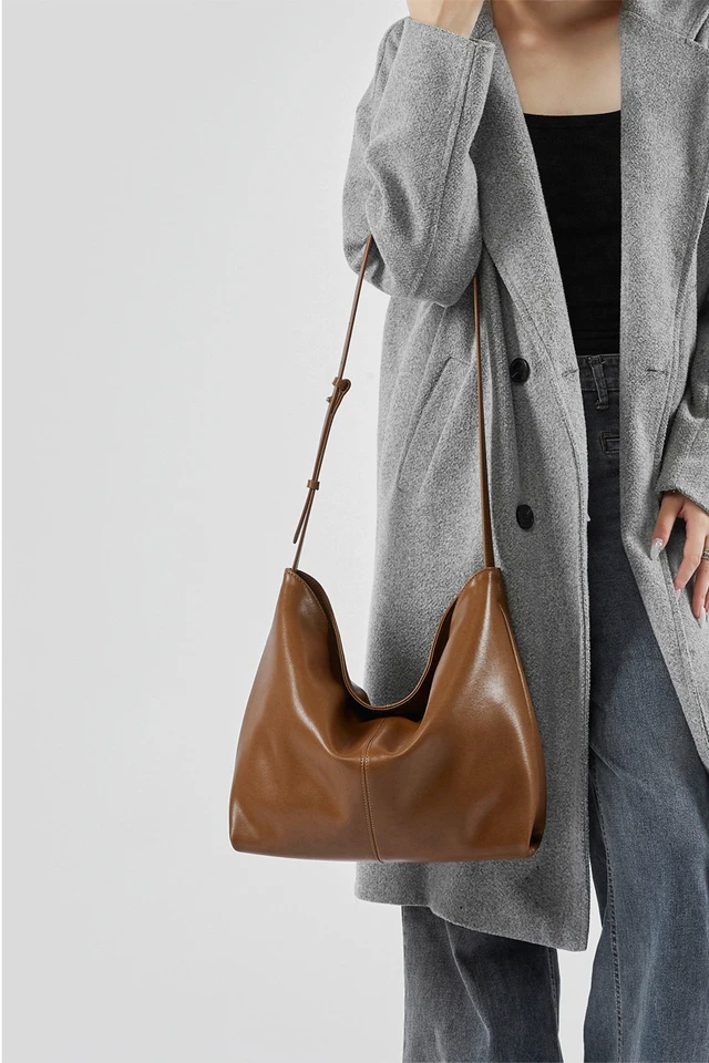 Alt view image 2 of 3 - Genuine Leather Women Crossbody Bag Tote Bag Brown