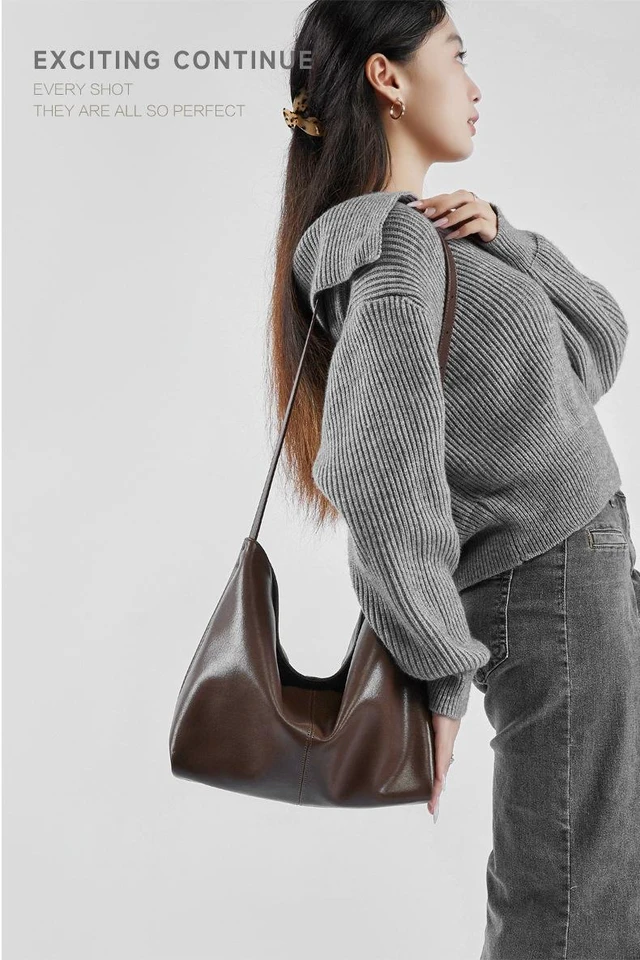 Alt view image 3 of 3 - Genuine Leather Women Crossbody Bag Tote Bag Brown