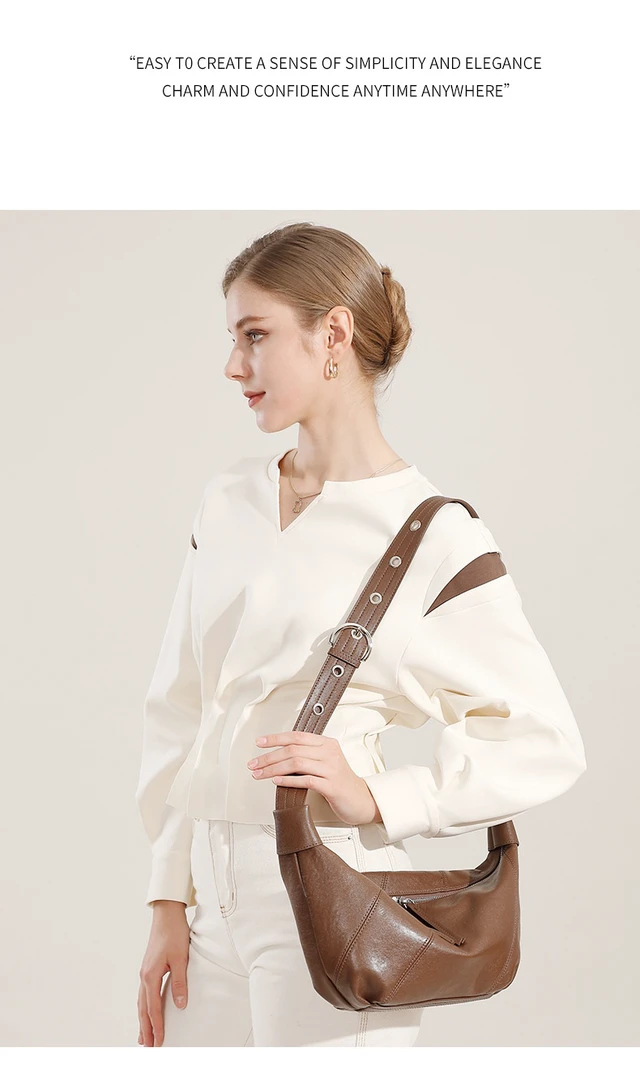 Alt view image 3 of 4 - Ladies' Genuine Leather Shell Bag Brown