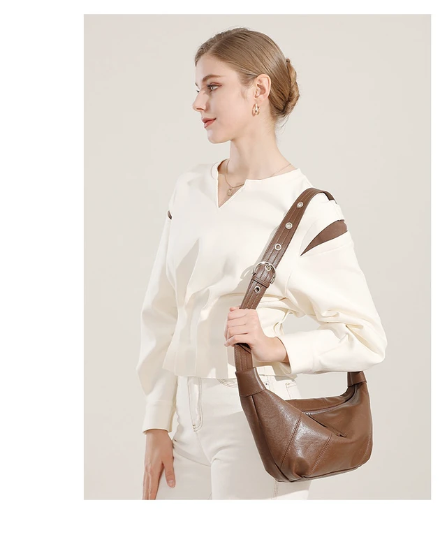 Alt view image 2 of 4 - Ladies' Genuine Leather Shell Bag Brown