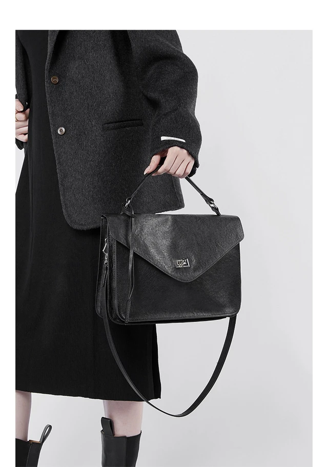 Alt view image 4 of 6 - Genuine Leather Women Medium Top Handle Handbags Black
