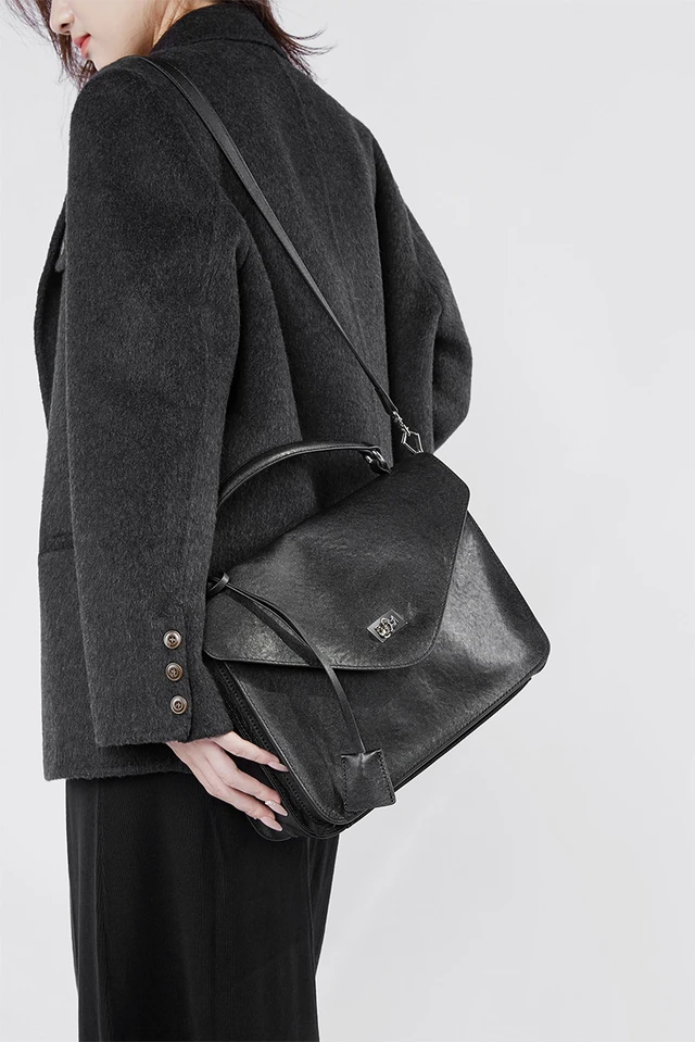 Alt view image 3 of 6 - Genuine Leather Women Medium Top Handle Handbags Black
