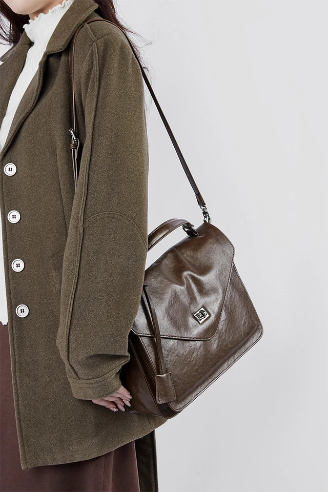 Alt view image 3 of 4 - Genuine Leather Women Medium Top Handle Handbags Brown