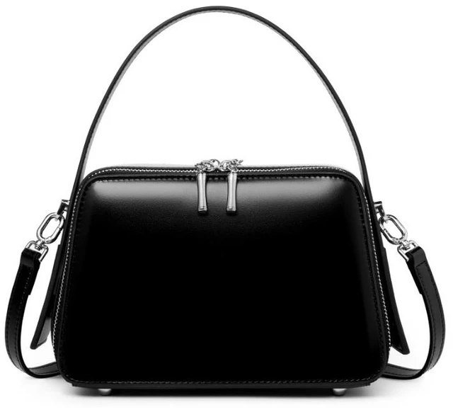 Main image of Genuine Leather Cute Tote Handbags Crossbody Bag with Long Strap Black