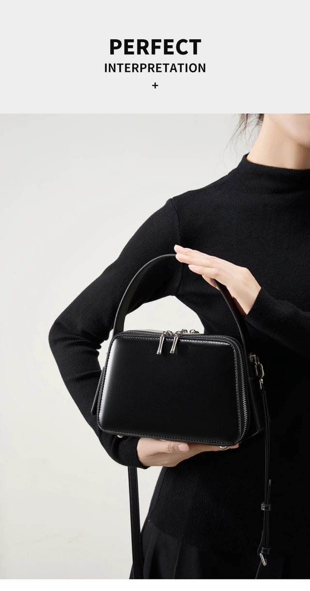 Alt view image 2 of 3 - Genuine Leather Cute Tote Handbags Crossbody Bag with Long Strap Black