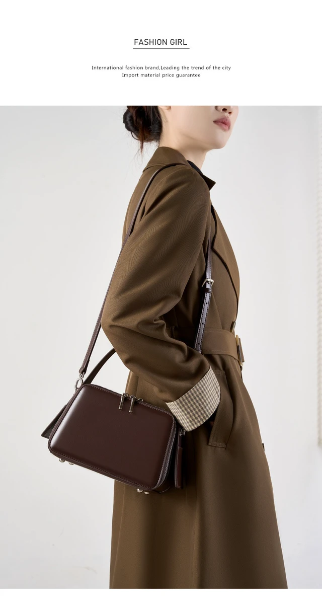Alt view image 4 of 6 - Genuine Leather Cute Tote Handbags Crossbody Bag with Long Strap Brown