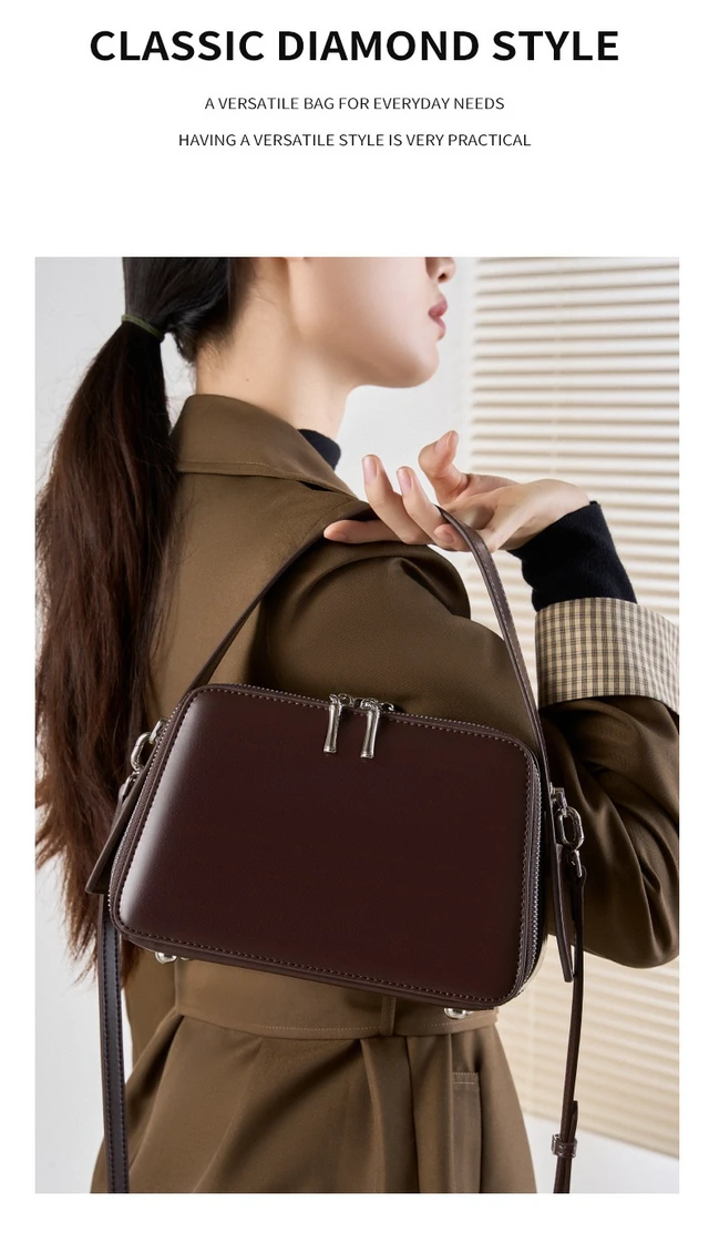 Alt view image 5 of 6 - Genuine Leather Cute Tote Handbags Crossbody Bag with Long Strap Brown