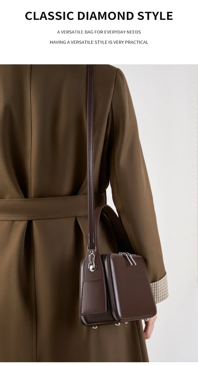Alt view image 3 of 6 - Genuine Leather Cute Tote Handbags Crossbody Bag with Long Strap Brown