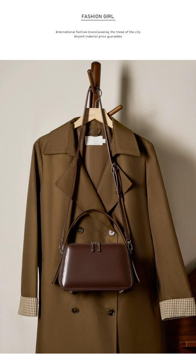 Alt view image 2 of 6 - Genuine Leather Cute Tote Handbags Crossbody Bag with Long Strap Brown