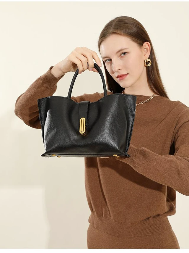 Alt view image 2 of 3 - Genuine Leather Women Crossbody Bags Women's Tote Shoulder Bag Black