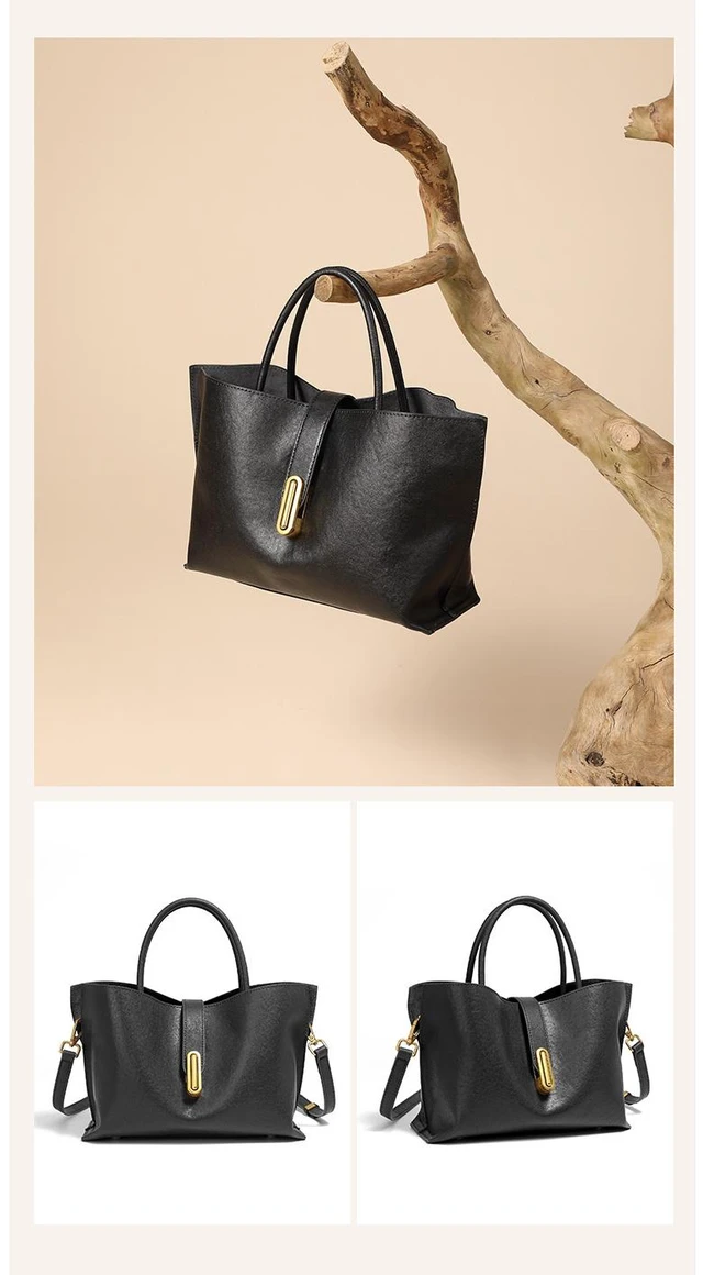 Alt view image 3 of 3 - Genuine Leather Women Crossbody Bags Women's Tote Shoulder Bag Black