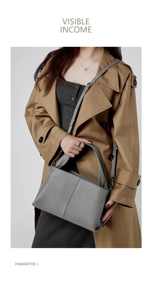 Alt view image 2 of 3 - Women Genuine Leather Handbag Grey