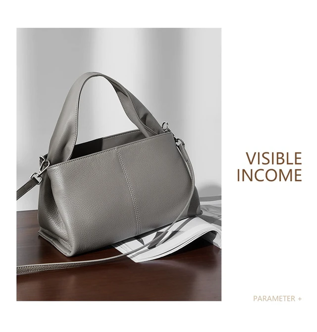 Alt view image 3 of 3 - Women Genuine Leather Handbag Grey