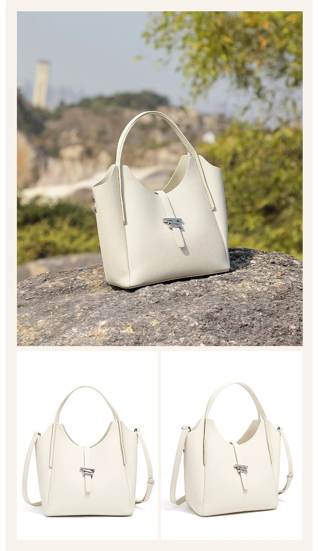 Alt view image 2 of 2 - Genuine Leather Women Purses and Handbags Shoulder Tote Bags White