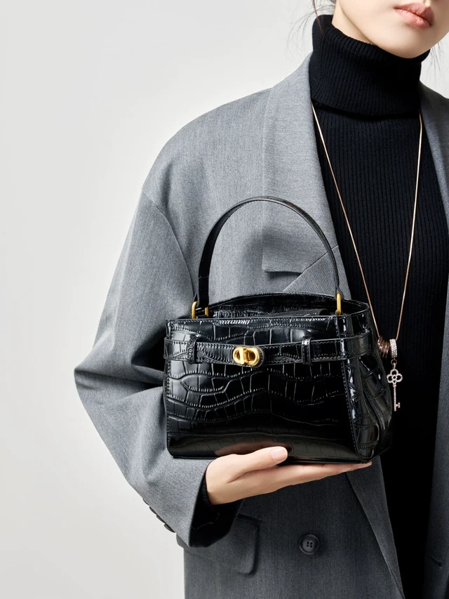 Alt view image 5 of 5 - Women Tote Handbags Genuine Leather Shoulder Bags Black