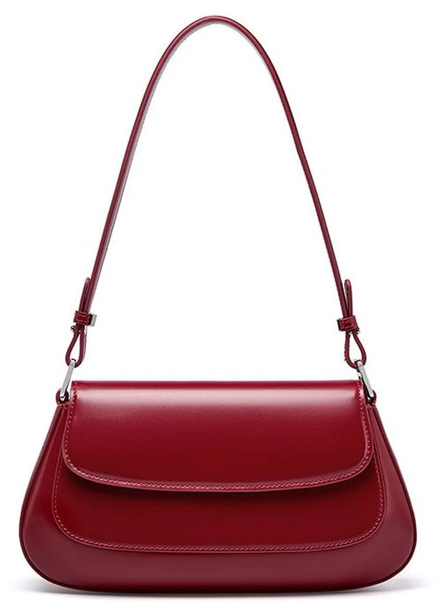 Main image of Genuine Leather Boston Shell Bag Shoulder Cross Shoulder Handbag Red