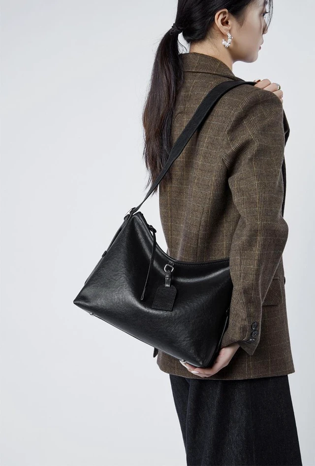 Alt view image 3 of 5 - Genuine Leather Satchel Handbag for Women Vintage Handmade Shoulder Bag Black