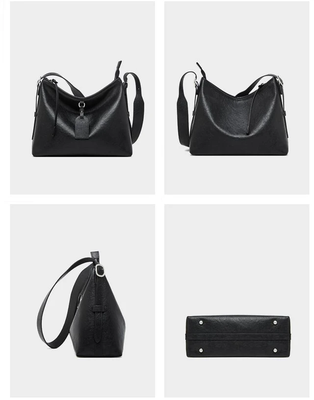 Alt view image 5 of 5 - Genuine Leather Satchel Handbag for Women Vintage Handmade Shoulder Bag Black