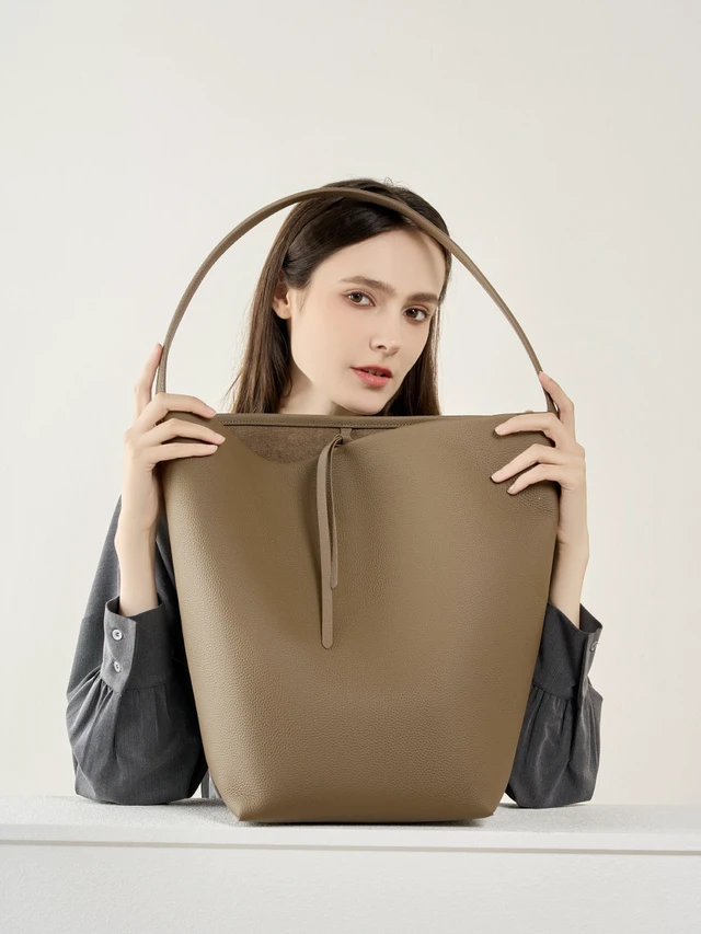 Alt view image 2 of 3 - Genuine Leather Women Cross Bag Women Handbag Grey