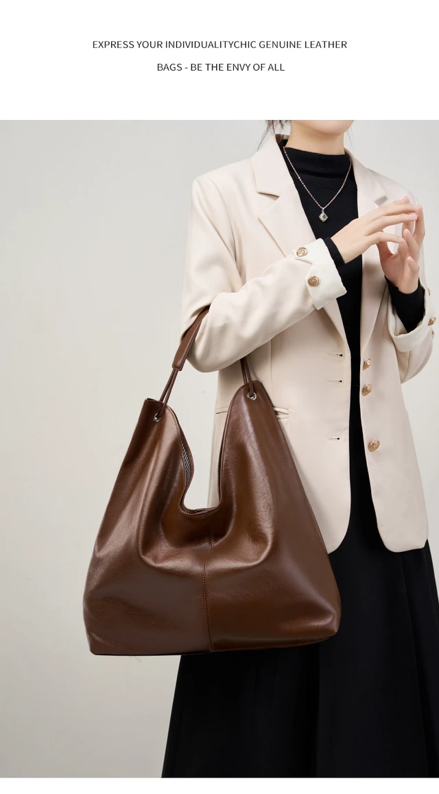 Alt view image 2 of 2 - Genuine Leather Women Satchel Bags Handle Shoulder Handbags Brown
