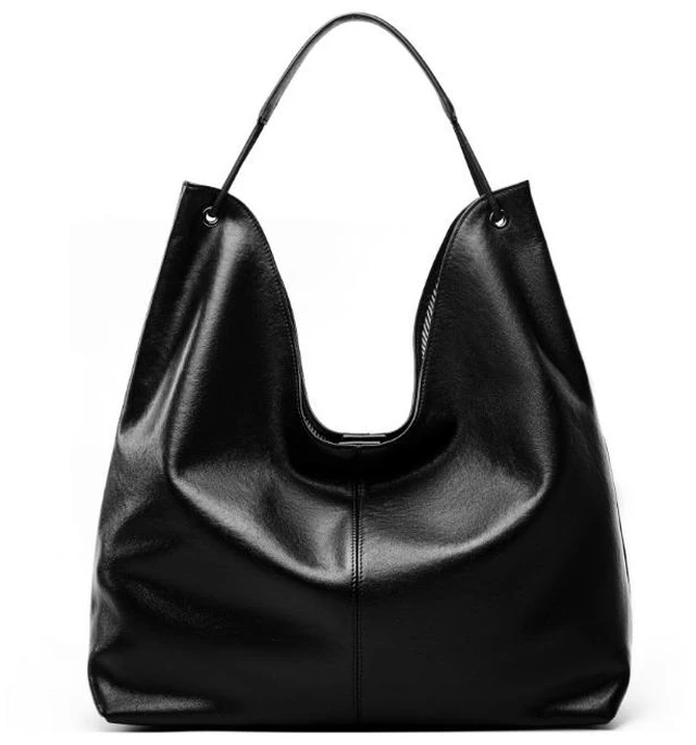 Main image of Genuine Leather Women Satchel Bags Handle Shoulder Handbags Black