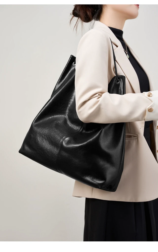 Alt view image 2 of 3 - Genuine Leather Women Satchel Bags Handle Shoulder Handbags Black