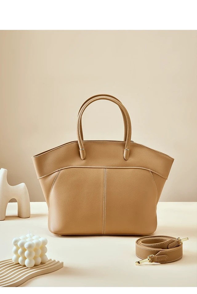 Alt view image 3 of 3 - Genuine Leather Fashion Women's Shoulder Bag Tote Bag Brown