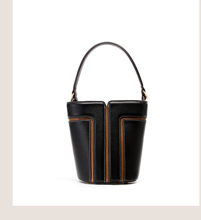 Alt view image 4 of 4 - Genuine Leather Ladies' Bucket Bag Crossbody Bag Black
