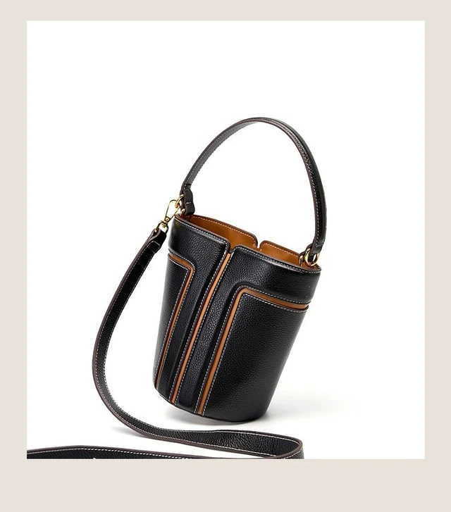 Alt view image 2 of 4 - Genuine Leather Ladies' Bucket Bag Crossbody Bag Black