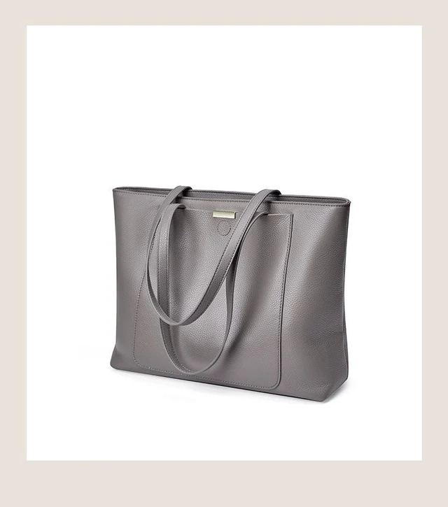 Alt view image 3 of 3 - Genuine Leather Women Top Handle Satchel Handbags Shoulder Bag Messenger Tote Bag Grey