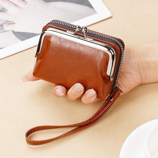 Main image of Genuine Leather Women's Short Wallet Bag With Multiple Card Slots Brown