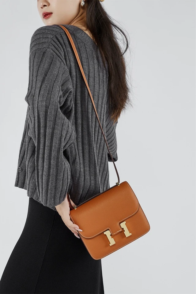 Alt view image 2 of 3 - Genuine Leather Women Shoulder Purses and Handbags Orange