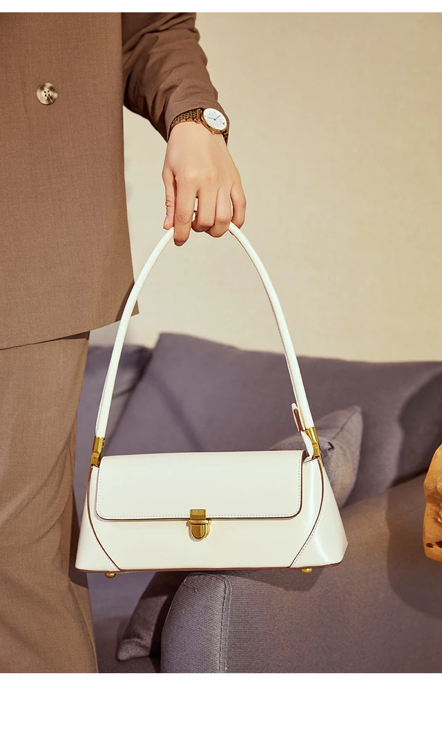 Alt view image 3 of 3 - Genuine Leather Fashion Platinum Bag Cross Shoulder Women's Handbag White