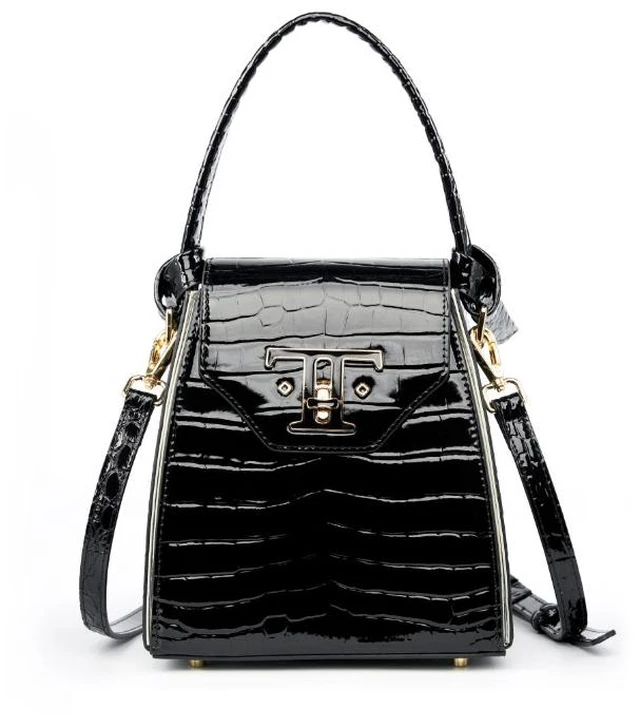 Main image of Women Genuine Leather Handbags Crocodile Pattern Handheld Cross Bag Black