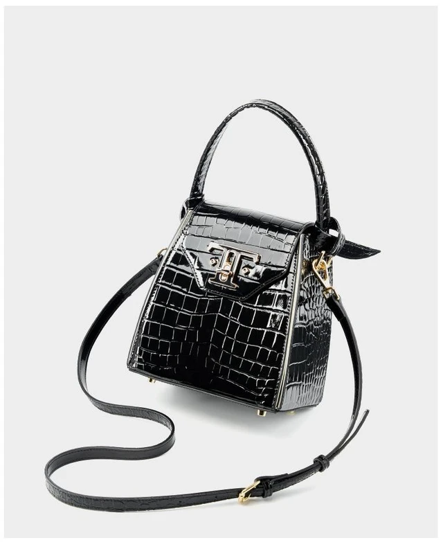Alt view image 2 of 3 - Women Genuine Leather Handbags Crocodile Pattern Handheld Cross Bag Black