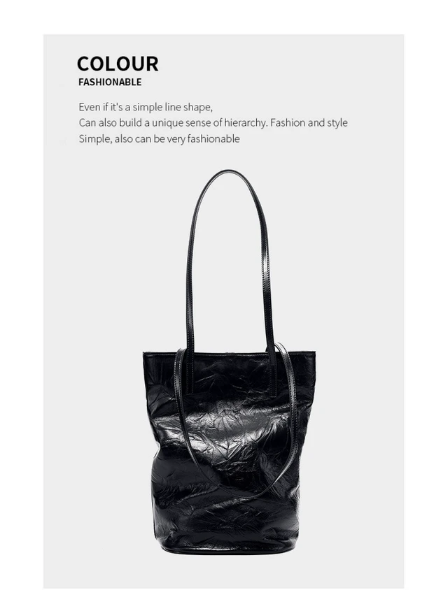 Alt view image 2 of 4 - Women Cowhide Bucket Bag Large Capacity Retro Shoulder Bag Black