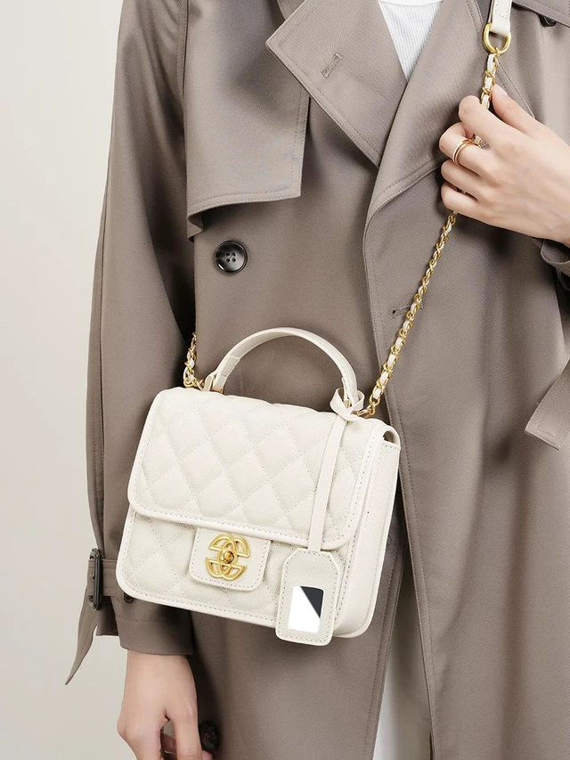 Main image of Genuine Leather Crossbody Bags for Women Trendy Ladies Shoulder Purse Satchel HandBag with Chain Strap White