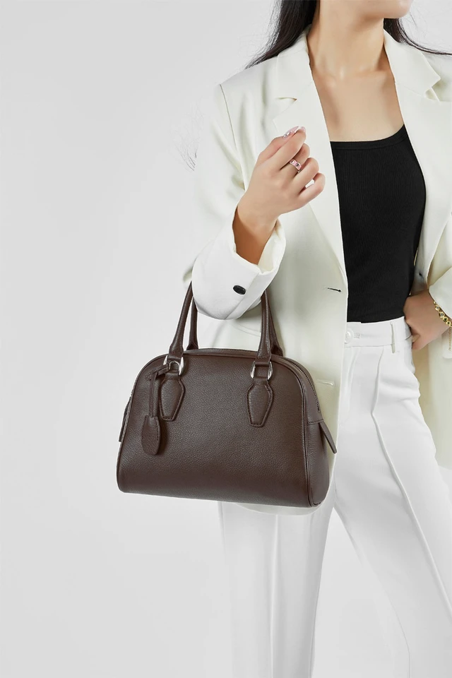 Alt view image 2 of 3 - Women Genuine Leather Handbag Top-handle Satchel Bag Brown