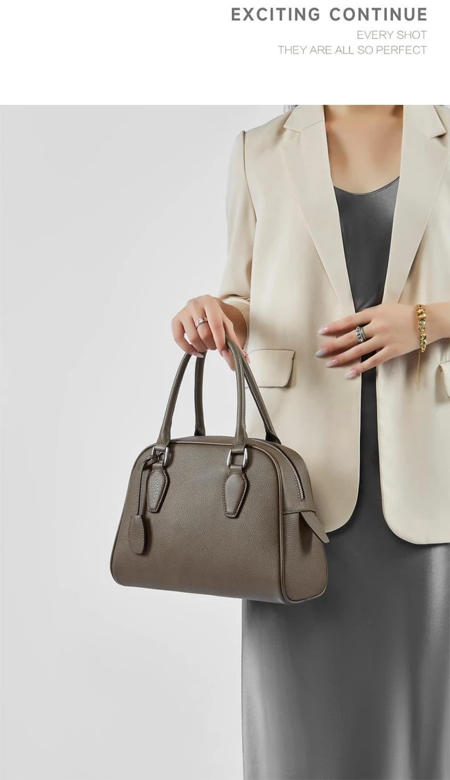 Alt view image 3 of 3 - Women Genuine Leather Handbag Top-handle Satchel Bag Grey