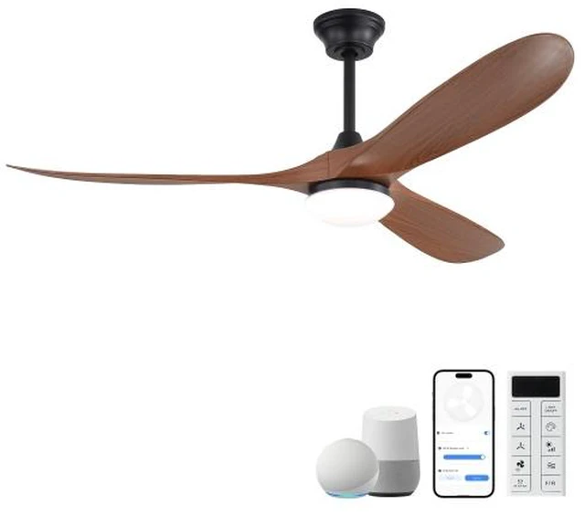 Main image of 60 in. LED Indoor/Outdoor Flush Mount Matte Black Ceiling Fan with Wood Blades, 6-Speed DC Remote Control