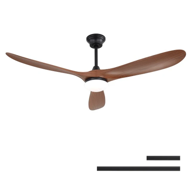 Alt view image 7 of 7 - 60 in. LED Indoor/Outdoor Flush Mount Matte Black Ceiling Fan with Wood Blades, 6-Speed DC Remote Control